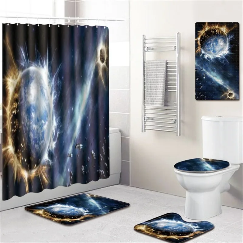 

Bathroom Mat Shower Curtain Non-Slip PVC Mat Bath Mat Bathroom Door Absorbent Mat Carpet Five-Piece Set bathroom