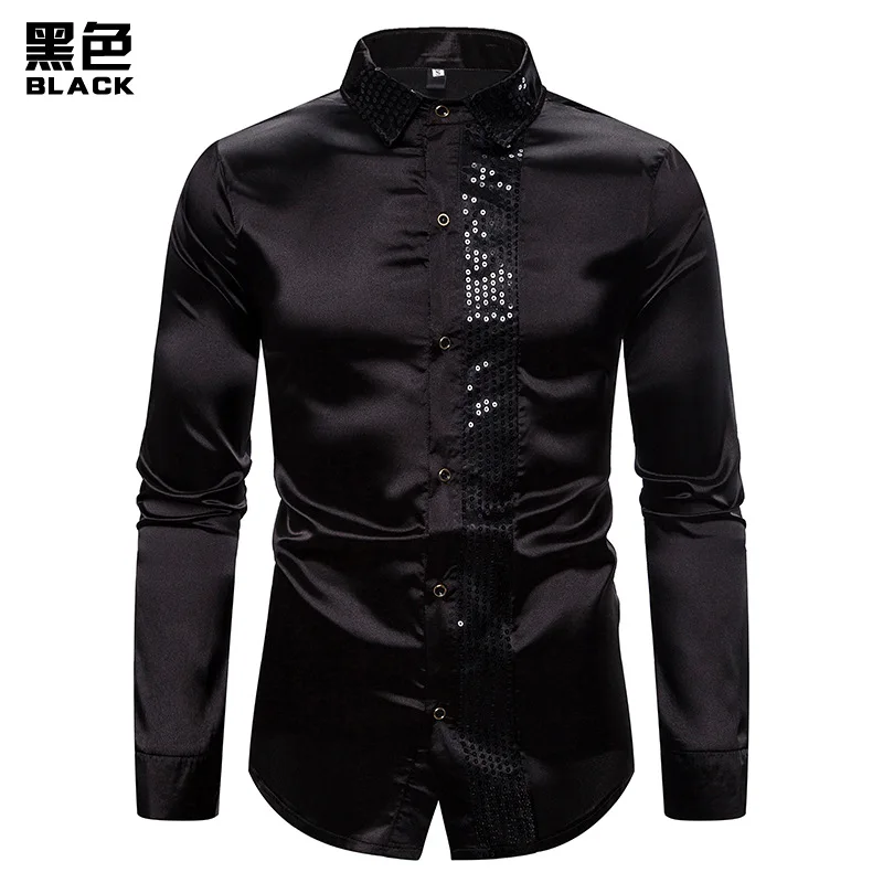 

sequined performance shirts, nightclub men's wear, presiding over the secretary shirt, men's rip-necked long-sleeved shirts