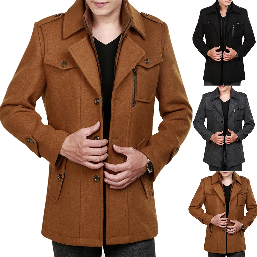 

Vogue Nice New Wool Coat Jacket Men Soild Thicken Long Warm Outwear Winter Jackets Men Windbreaker Coat Casual Male Overcoats
