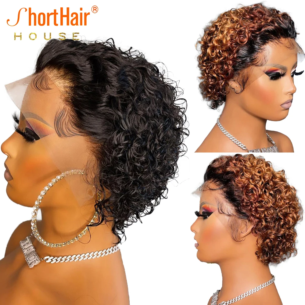 Медовая Блондинка кружевной фронтальный парик Черные Кудрявые человеческие