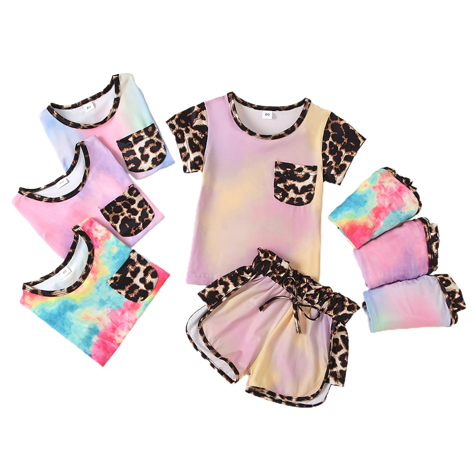 

Fashion Toddler Baby Girls Clothes Kids Summer Tracksuit Tie-Dye Leopard Print T Shirts Tops Shorts Outfit Sets 1-6Y