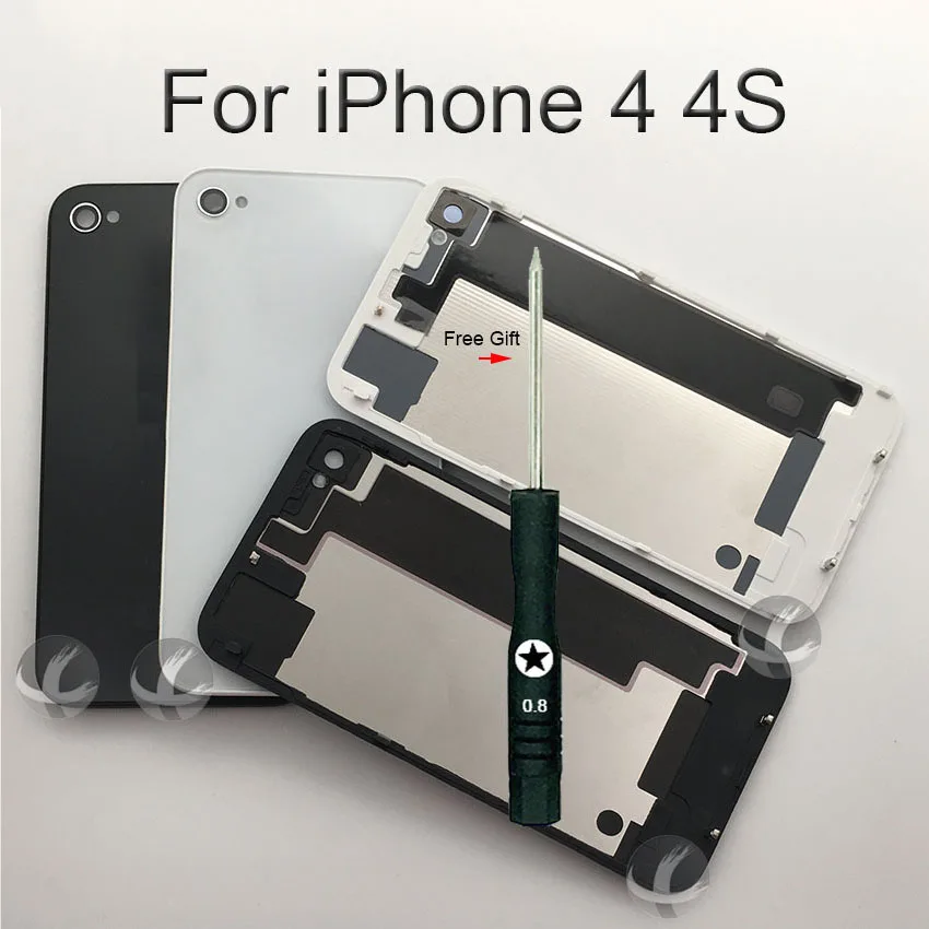 Все новые задние корпуса для iPhone 4 4S Задняя крышка батареи дверь задняя стекло запасные части с бесплатным подарком