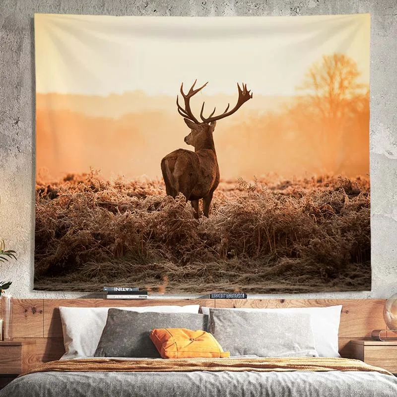 Одеяло с принтом лося и заката настенный подвесной гобелен украшение для дома