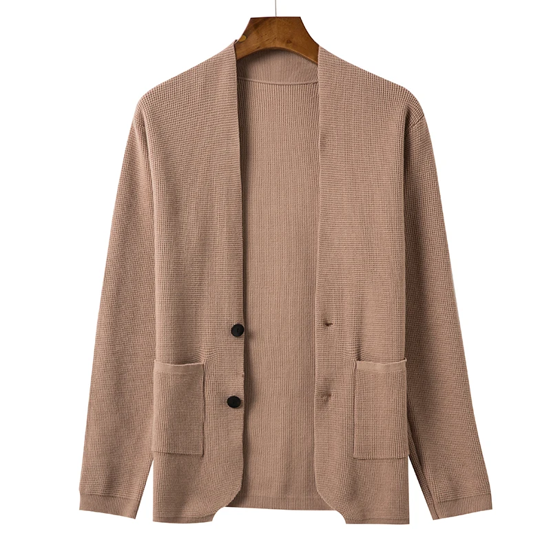 Мужской трикотажный кардиган на пуговицах повседневная однотонная куртка в