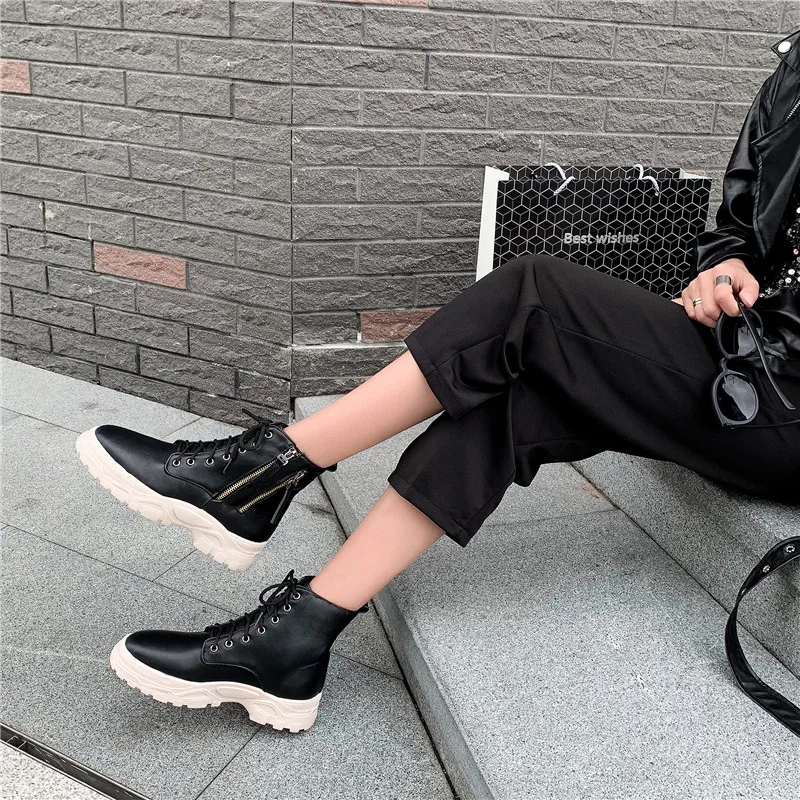 Женские мотоциклетные ботинки FEDONAS теплые в стиле ретро панк на молнии сбоку