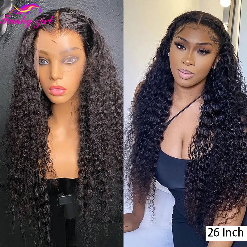 FG Water Wave Lace Front Human Hair Wig For Women Brazilian Deep Curly 4x4 Lace Closure Wigs PrePlucked Transparent Lace Wigs