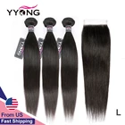 Прямые волосы Yyong, пучки с застежкой, бразильские волосы, 3 пряди, человеческие волосы Remy пряди с застежкой, наращивание волос