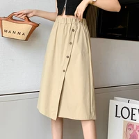 tigena fashion midi shorts skirt women 2021 summer casual button pocket a line elastic high waist knee length skirt female green