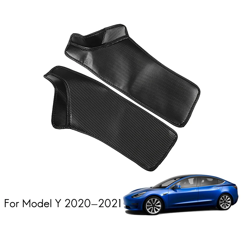 

2Pcs for Tesla Model Y 2021 Carbon Fiber Rear Door Sill PU Leather Protective Anti Kick Pad