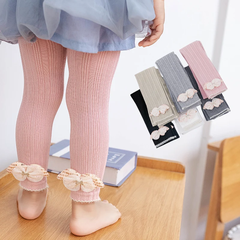 

0-15Y toddler Princess baby Girls Golden double lace bow pants cotton wings infant child leggings newborn spring autumn trousers