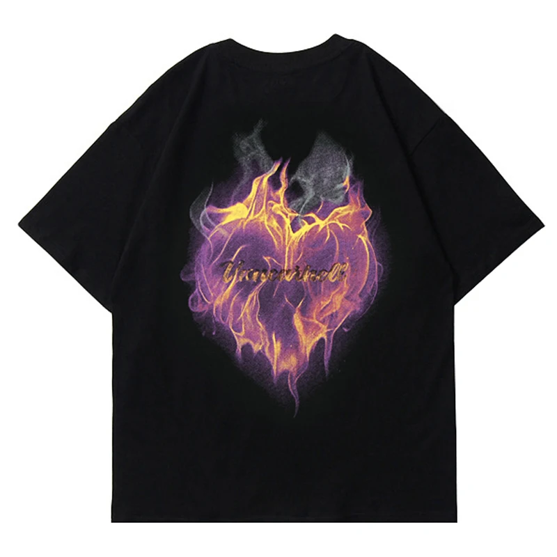 

Мужская футболка с принтом пламени для пары, футболка унисекс в стиле хип-хоп с коротким рукавом 2021, летняя футболка оверсайз с круглым выре...