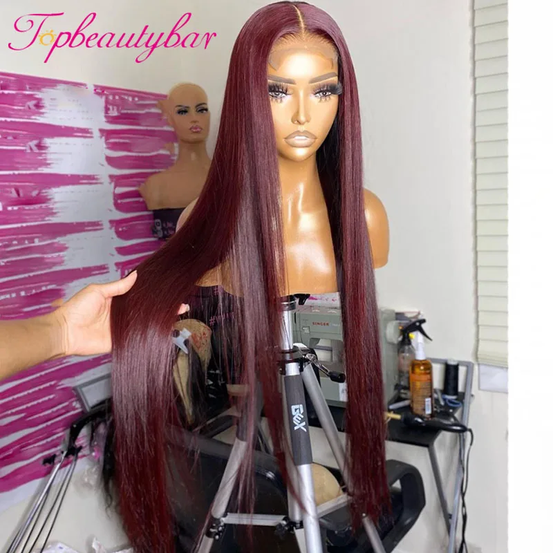 Прямые бордовые 13X4 парики на сетке спереди 99J цветные передние человеческие