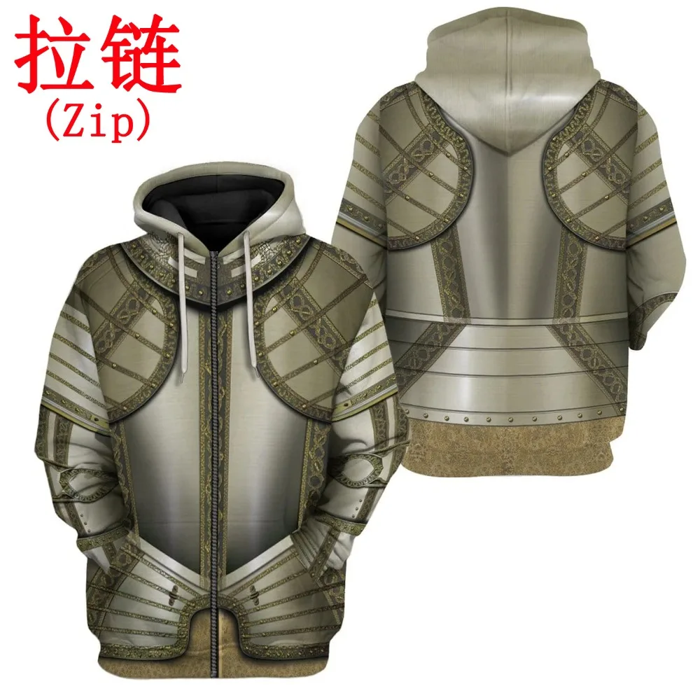 3D Косплэй рыцарские доспехи пользовательские Толстовки с капюшоном на молнии