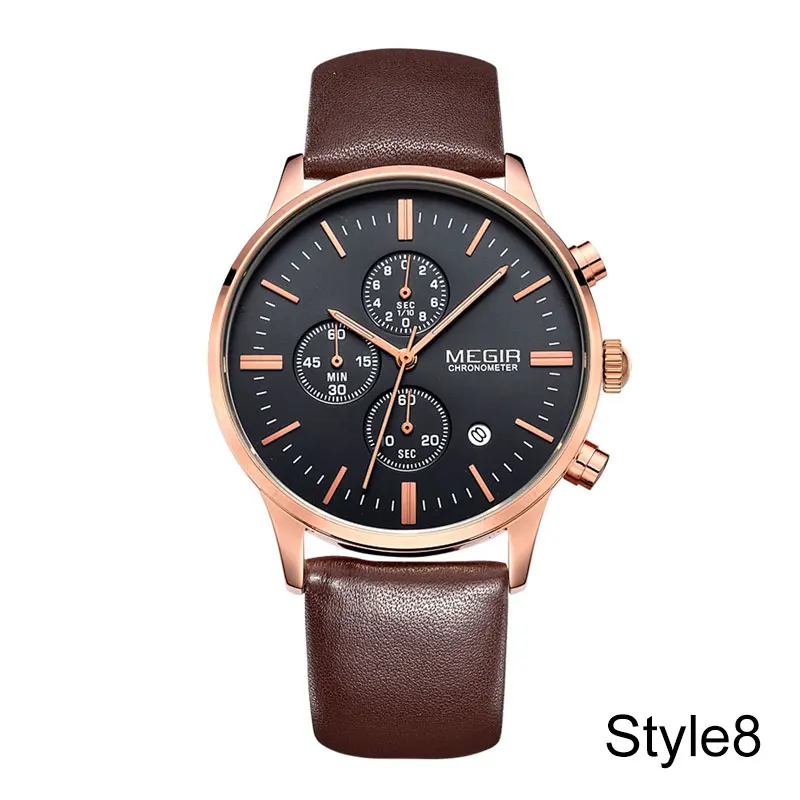 Style8 Megir новые модные мужские часы Аналоговые кварцевые наручные часы 30 м водонепроницаемые спортивные часы с хронографом и кожаным ремешком montre homme - Цвет: Style8
