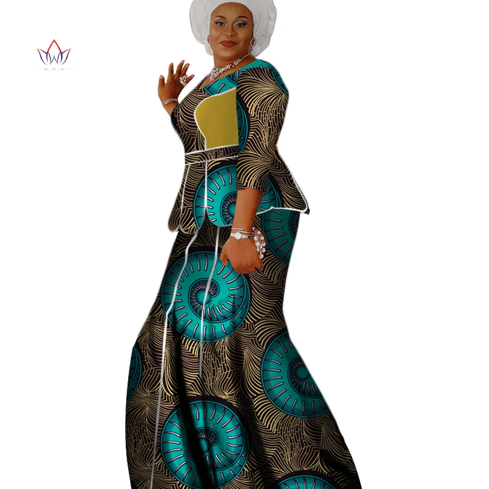 Africano para Mulheres Saia de Impressão Verão Duas Peças O-pescoço Conjunto Roupas Africanas Tamanho Grande Femininas Algodão Regular Nenhum Wy2560 2022