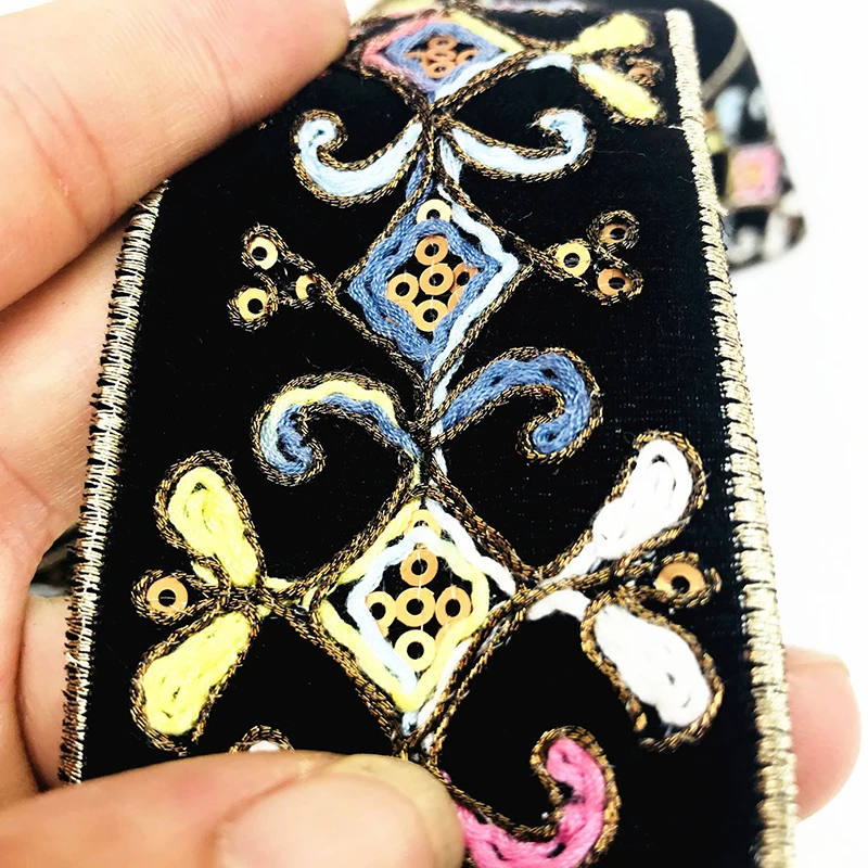1 ярдов вышивка блестками кружевная отделка Лента винтажная для одежды сумка