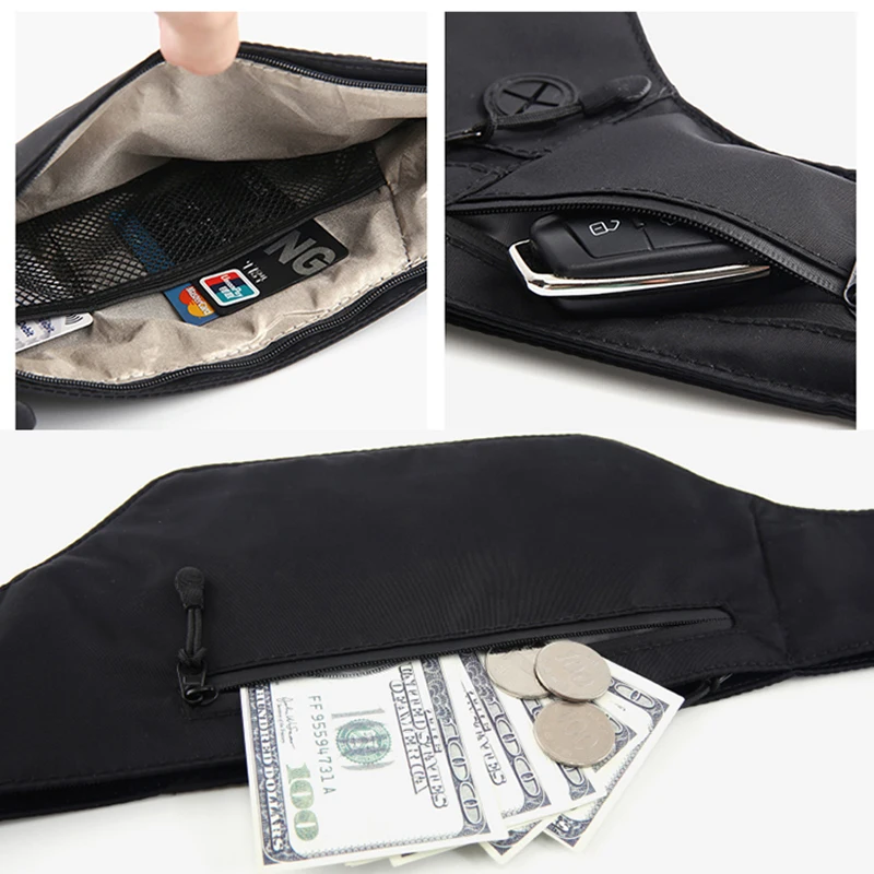 Large Capacity Waterproof Fabric Sport Running Bag Belt Outdoor Fitness Waist Pack Pouch GYM Double Zipper Pocket Waist Bags