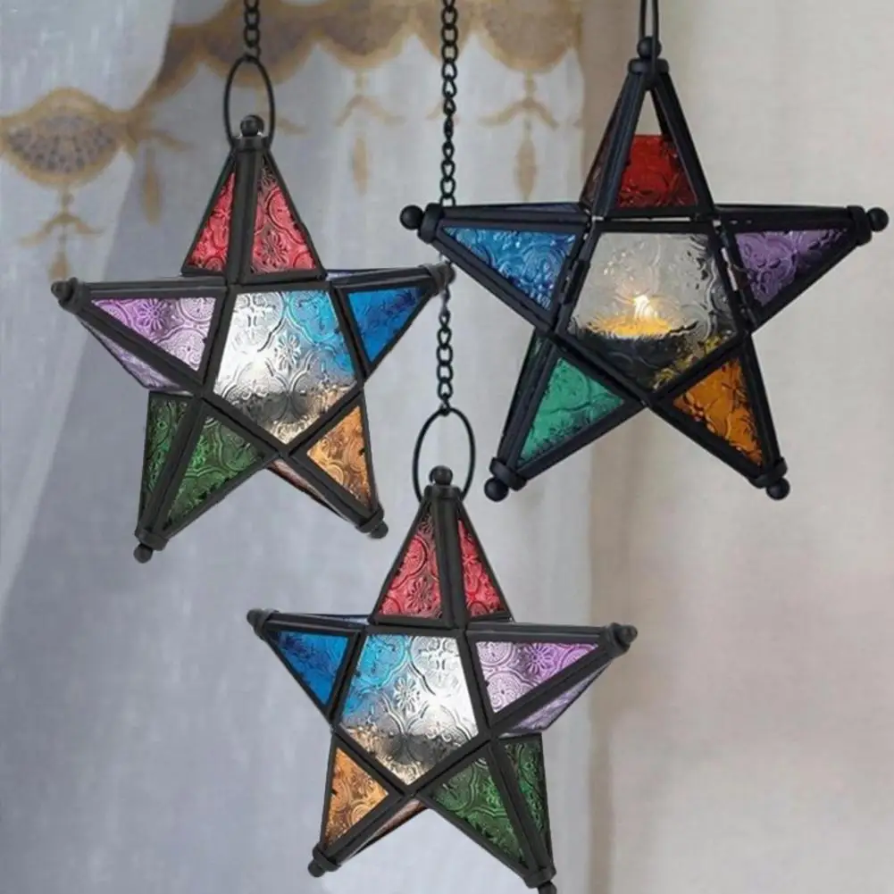 

Five-pointed Star Candlestick Hanging Candle Holder With Rack Valentine Day Birthday Wedding Home Decoration Moroccan Style Lamp