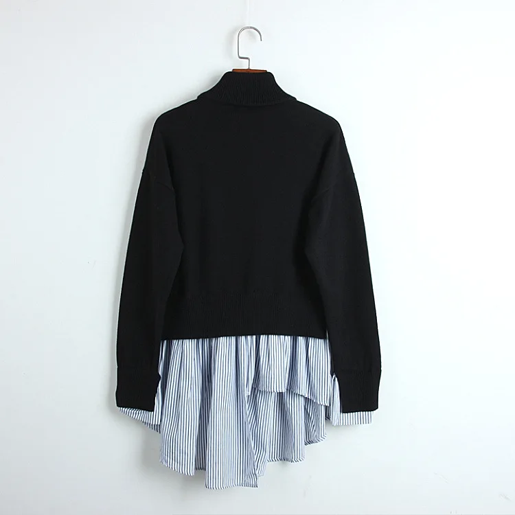 Свитер с имитацией двух предметов 2019 женский черный белый свитер высоким