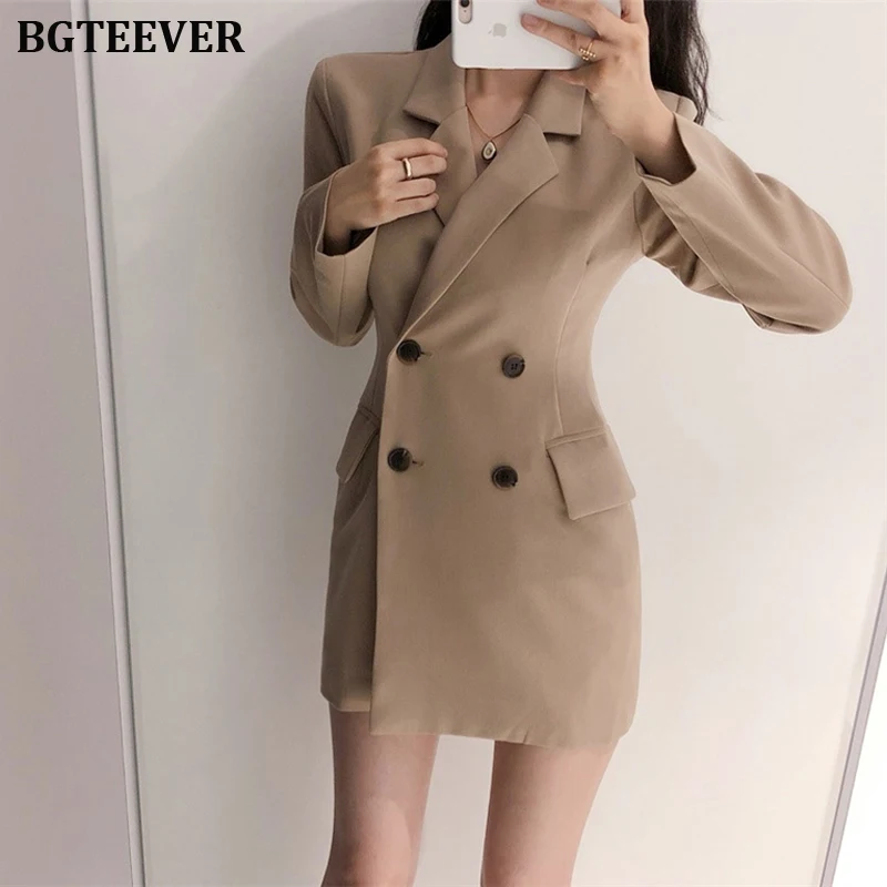 Модный двубортный женский пиджак пальто тонкий зазубренный воротник Женская