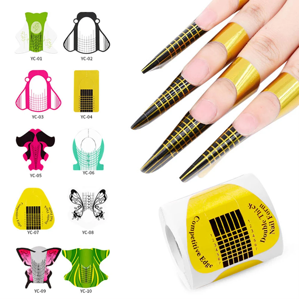 

100pcs Nail Forms Extension Tips Acrylic/UV Gel Nail Extension Guide Stickers for Home DIY Nail Salon For Women