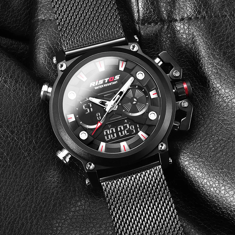 Оригинальные мужские часы RISTOS с двойным дисплеем военные японские кварцевые