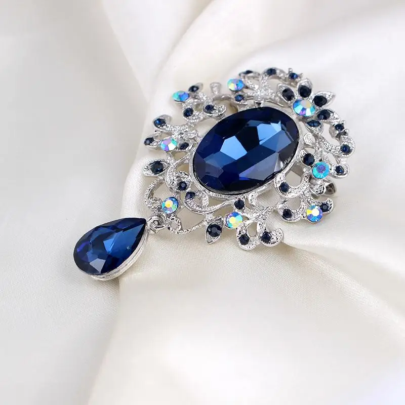 Женская брошь в форме капли воды с голубым кристаллом Букет Модные Ювелирные