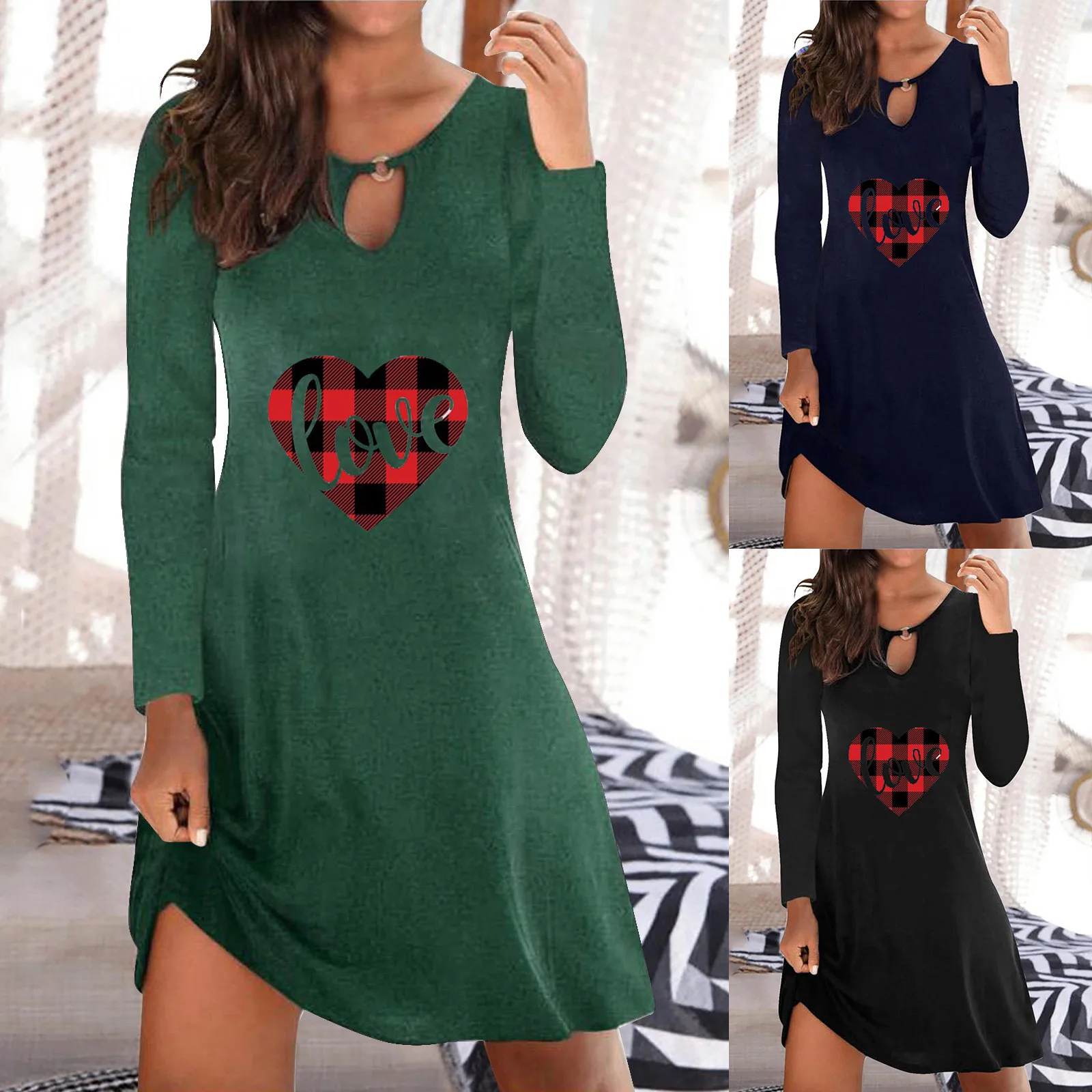 

Женское Повседневное платье с круглым вырезом и длинным рукавом