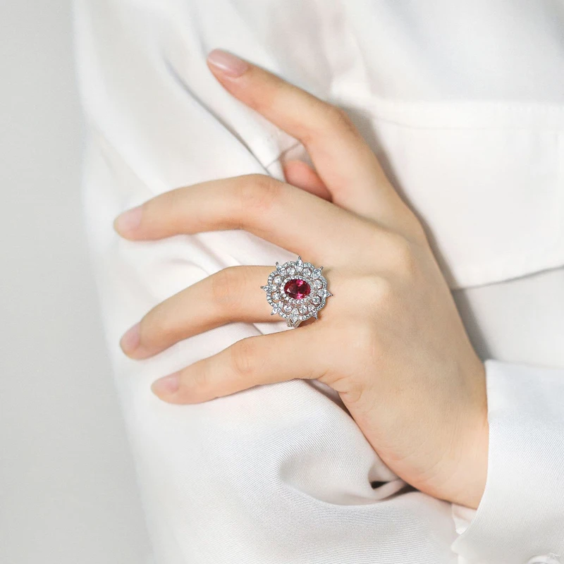 

COSYA Ruby White Gold High Carbon Diamond Retro Rings For Women 100% 925 Sterling Silver Luxury Wedding Engagement Fine Jewelry