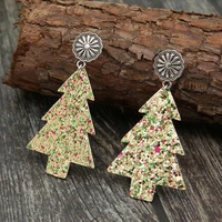 gold color glitter xmas tree drop earrings for women vintage silver metal flower top christmas jewelry free shipping