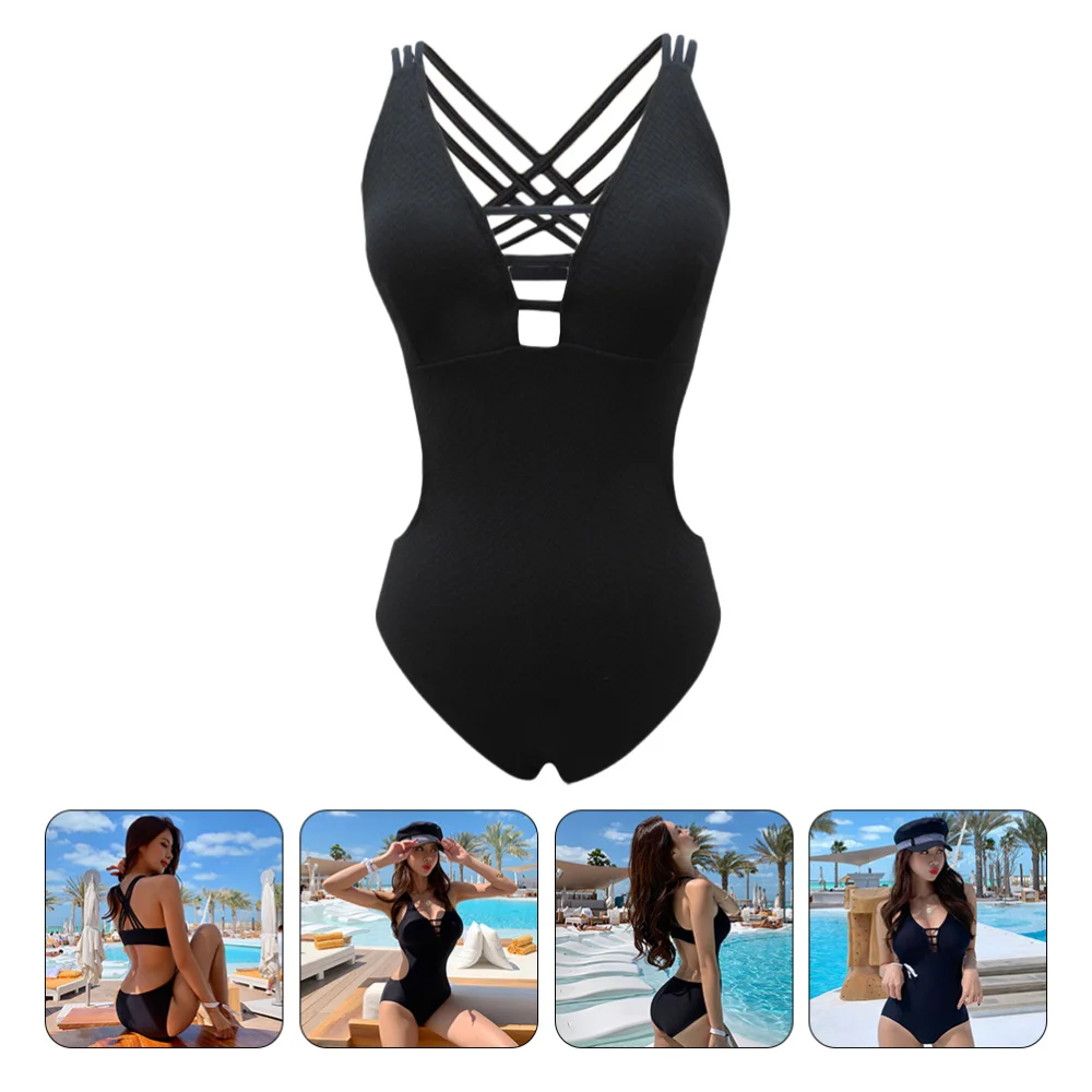 

1Pc Sexy Swimsuit One Piece Swimsuit Comfortable Bathing Suit (Black)