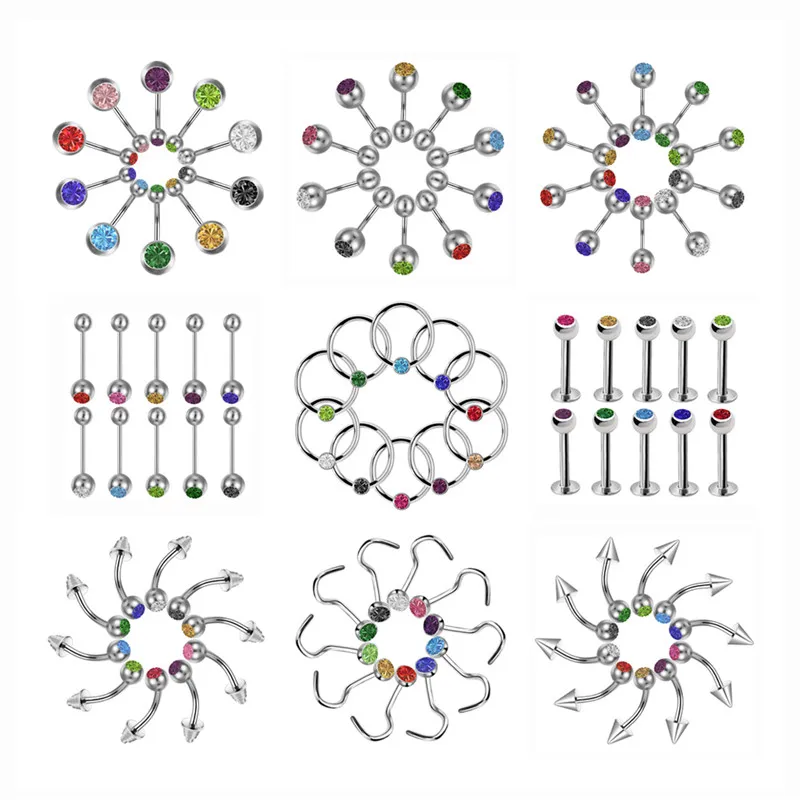 

120Pcs/Lot Crystal Rhinestone Belly Button Rings Navel Piercings Multicolor Ball Surgical Steel Body Piercing Jewelry