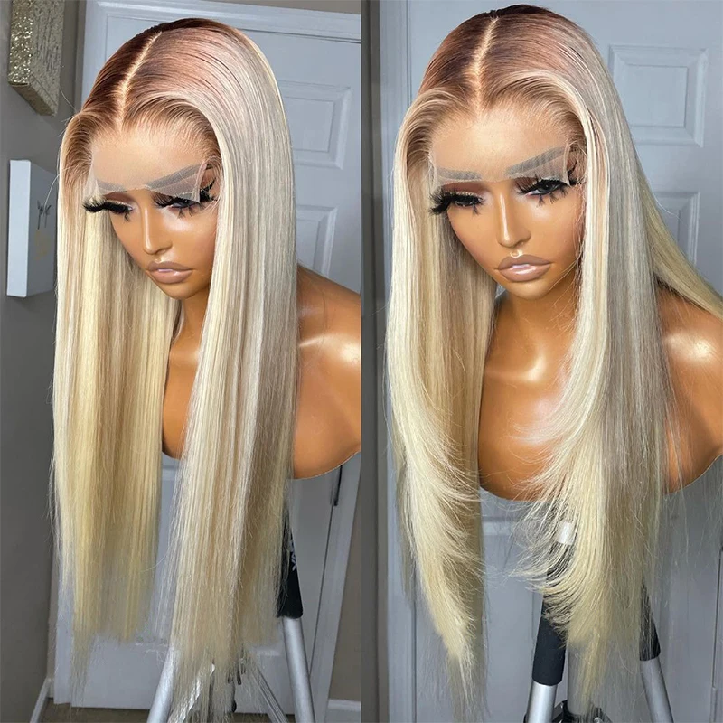 

26 Inch Long 180% Density Ombre Blonde Straight 13x6 Lace Front Wig With BabyHair Brazilian Human Remy For Black Women 613 Daily