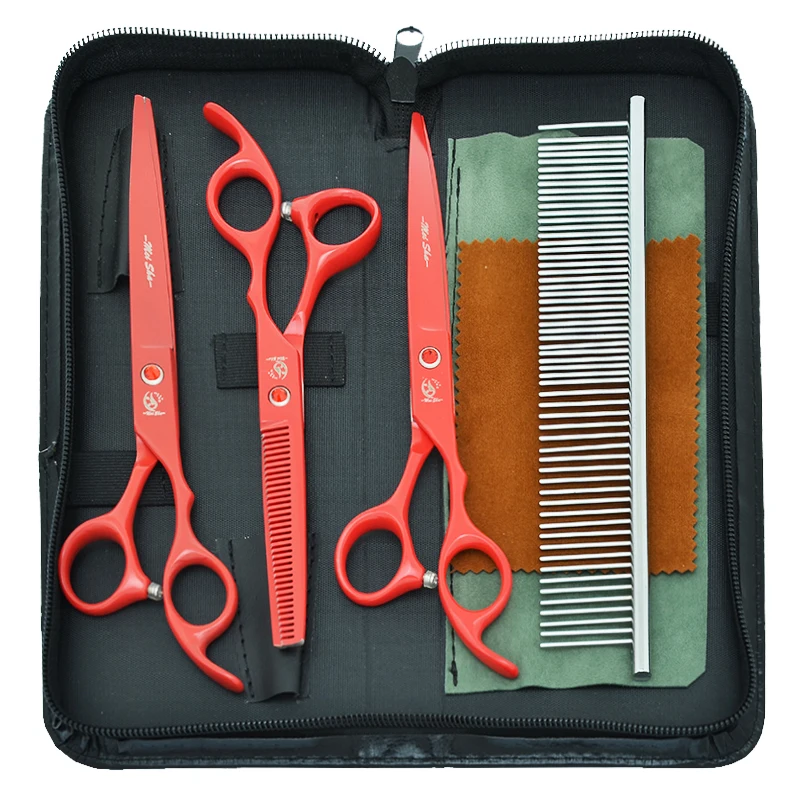 

7.0" Japan 440C Pet Scissors Dog Grooming Scissors Set Straight Curved Animals Hair Cutting Tijeras 6.5" Thinning Shears B0029A
