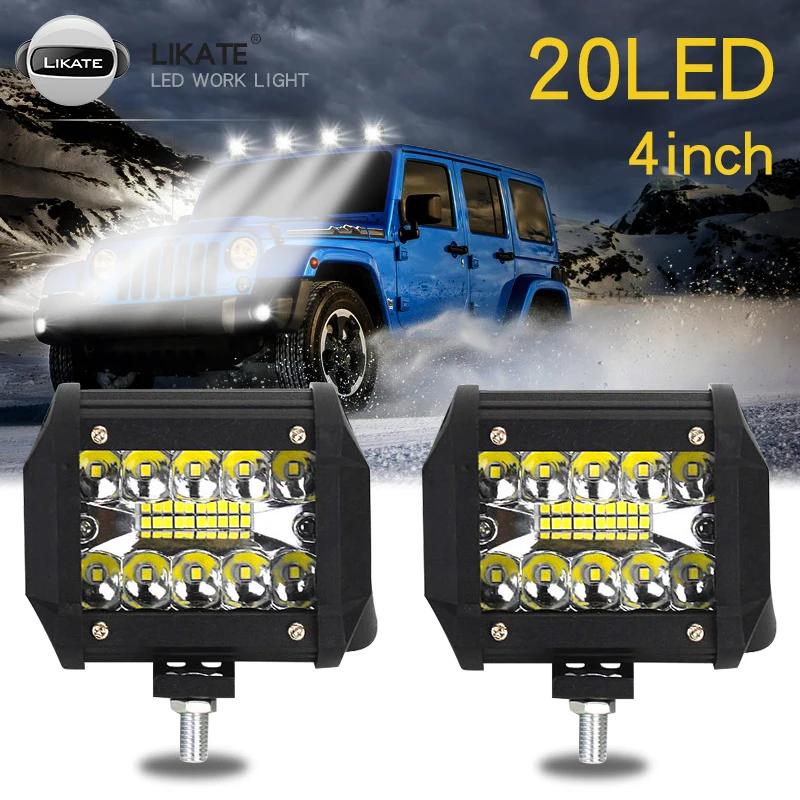 

LKT 60W 4INCH 20LED Waterproof Work Light LED Light Bars Spot Flood Beam for Work Driving Offroad Boat Car Tractor Truck 12V 24V