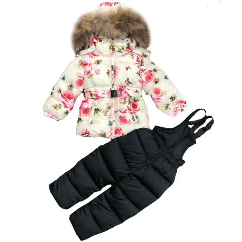 От 3 до 7 лет комплект зимней одежды для девочек пуховое пальто с цветами +
