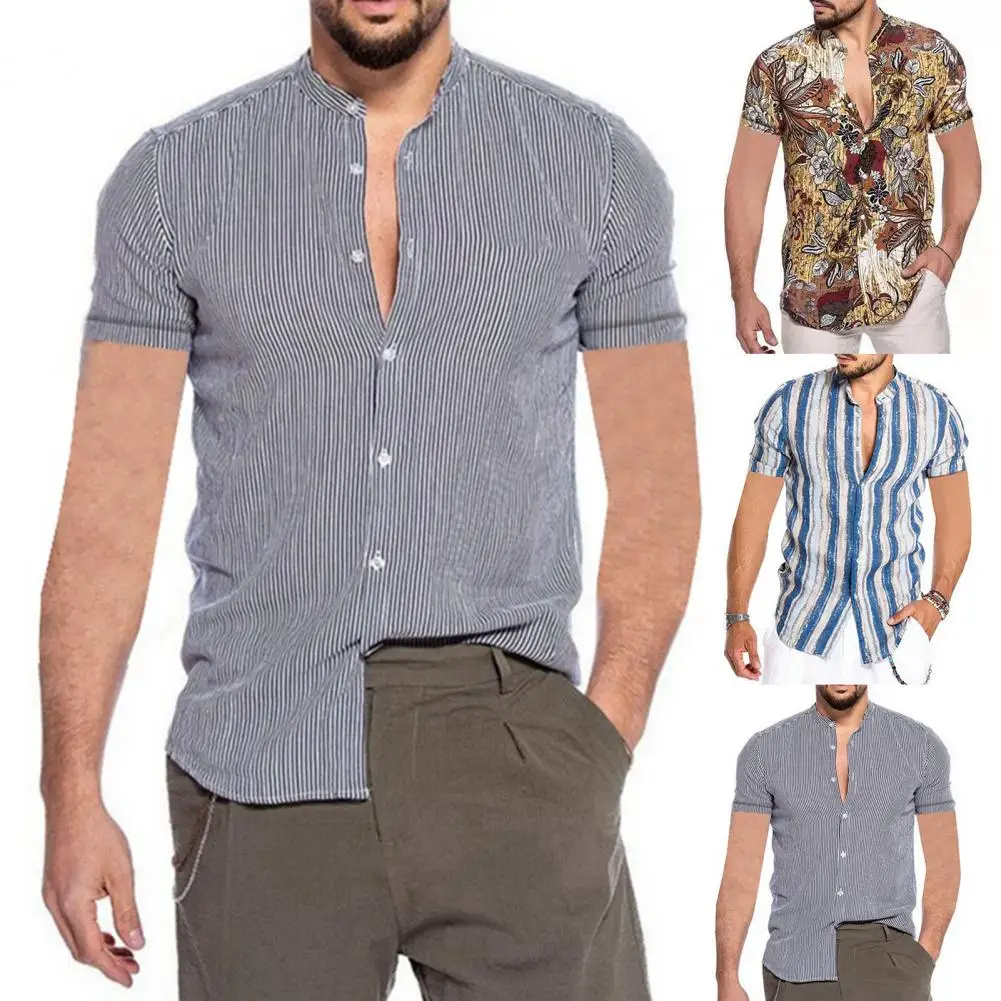 

Simple Classic Buttons Short Sleeve Hawaiian Shirt Top Beach Shirt Floral Printed for Club