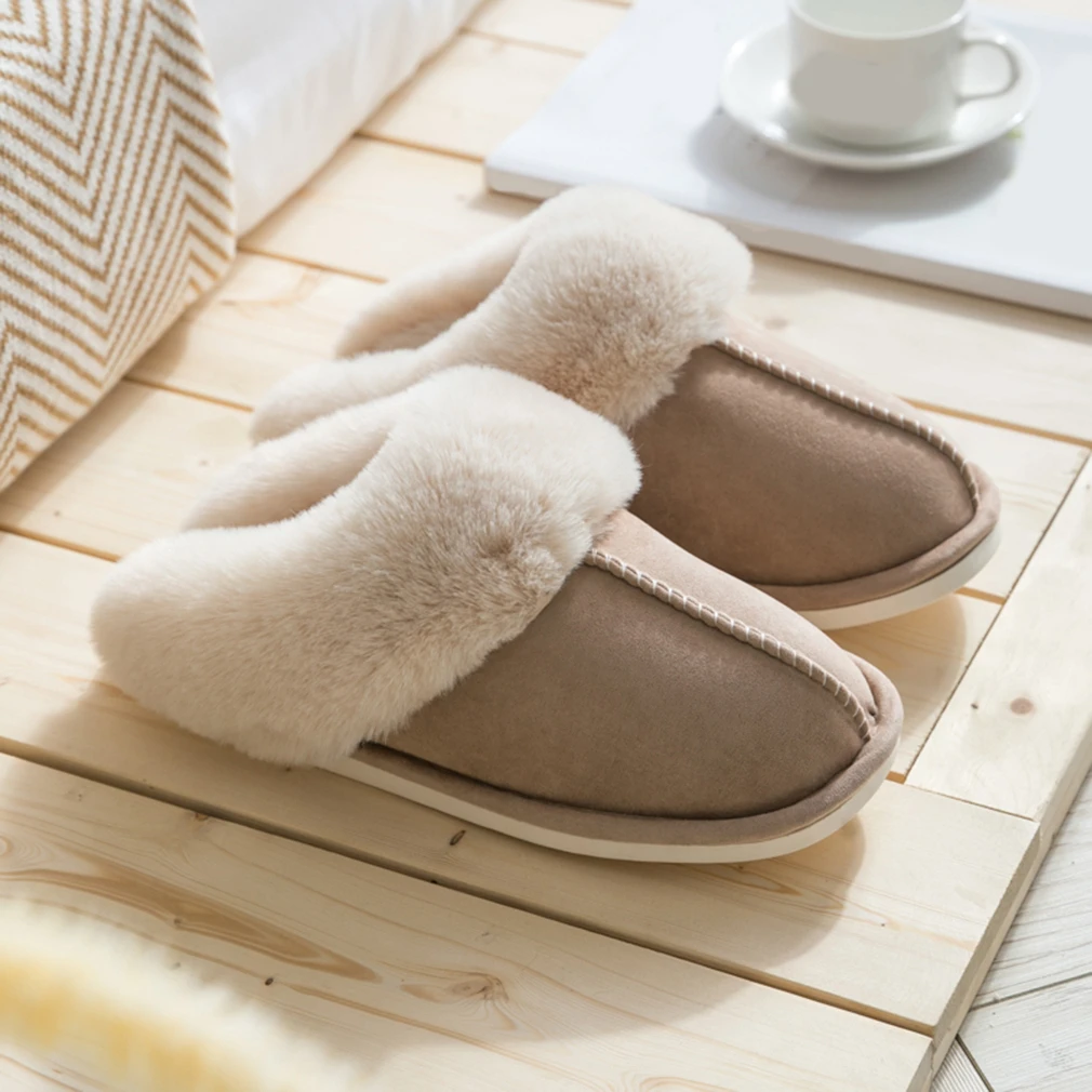 

Women Full Fur Slippers Winter Warm Plush Bedroom Non-slip Couples Shoes Indoor Ladies Furry Slippers M3550