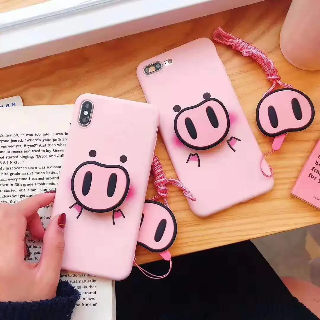 For Samsung galaxy S6 7 edge cute little pig nose S8 9 10 Plus Lite lanyard Note 8 mobile phone case all-inclusive soft cover |