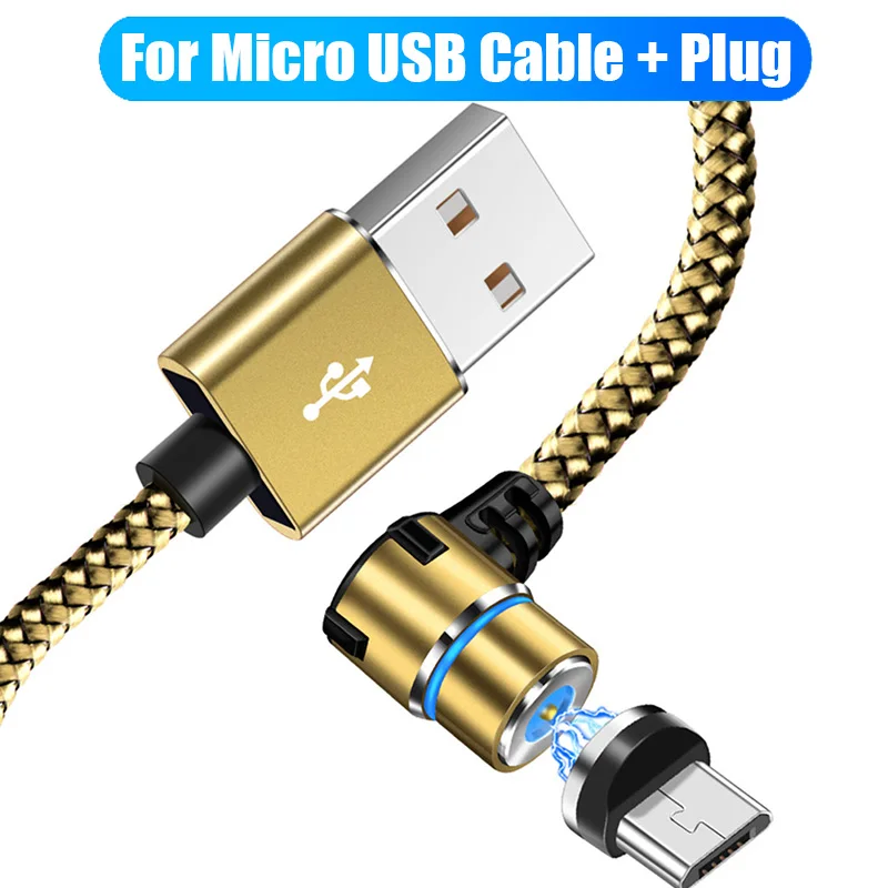 Robotsky Micro usb type C кабель 90 градусов быстрая зарядка магнит зарядное устройство кабели для Samsung huawei для мобильного телефона Магнитный зарядка - Цвет: gold for micro