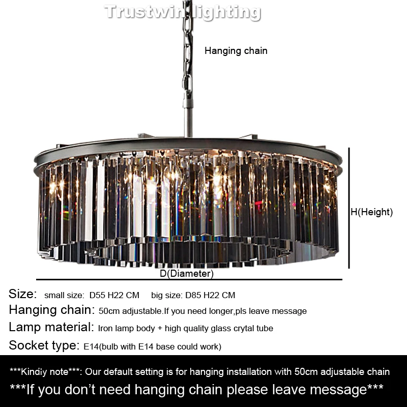 

American RH glass crystal tube ceiling hanging pendant light lamp LED round circular living sitting dinning retro ceiling lamp