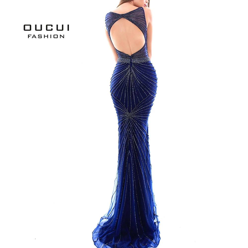 

Vintage Women Plug Size Evening Dress 2019 Long Beading Sweep Train Sleeveless Evening Gown O-neck Crystal Purple OL103235