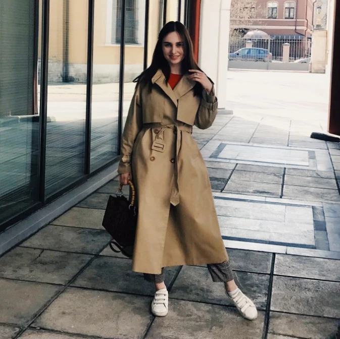 

Hot Sale UK Brand new Fashion 2021 Autumn Casual Double breasted Simple Classic Long Trench coat with belt Chic Female