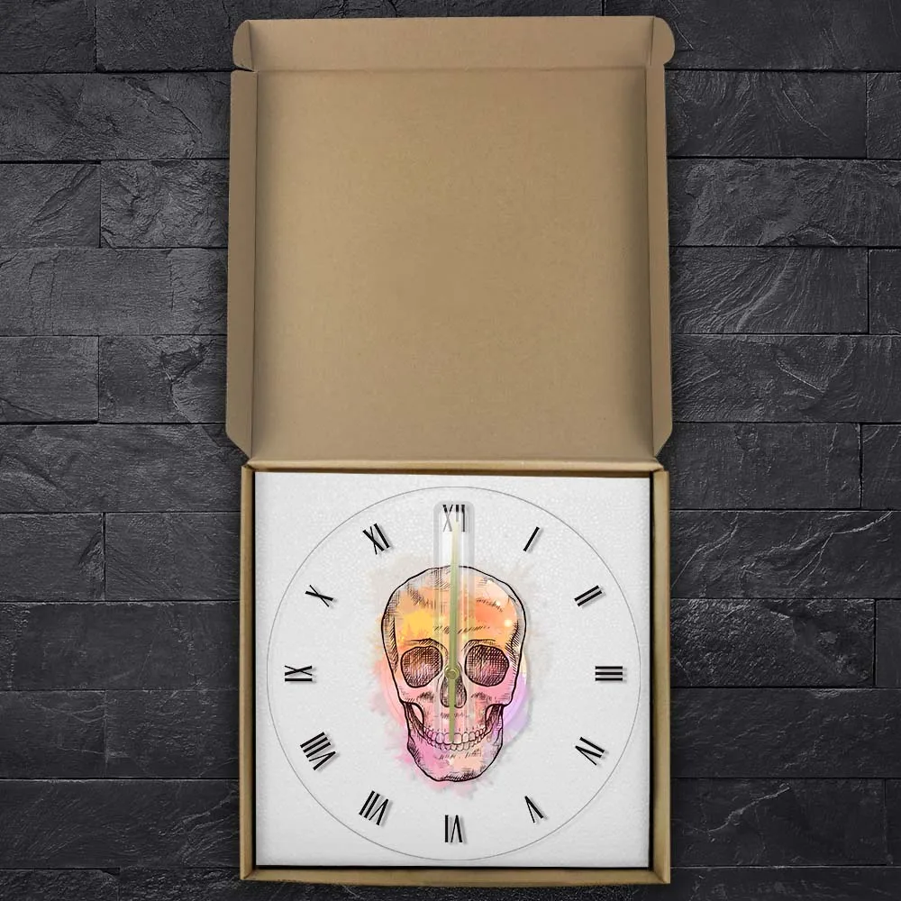 Часы настенные акриловые с черепом и винтажными римскими цифрами|Настенные часы|