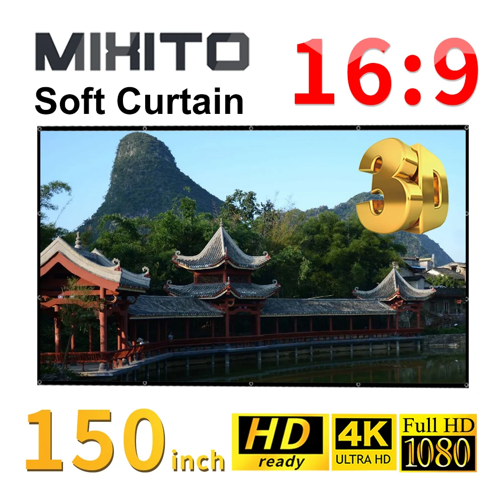 Проектор MIXITO 16:9 с мягкими экранами 150 дюймов уличный KTV офисный портативный
