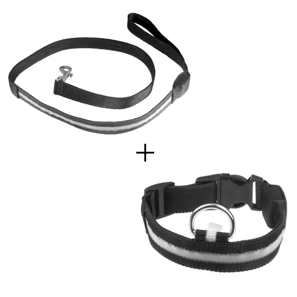 black collar set Светодиодный собачий ошейник, поводок для собак, собачий ошейник, набор, электронный нейлоновый собачий поводок, веревочный светильник, поводок для домашних животных, поводок для кошек, продукт для домашних животных - Цвет: black collar set