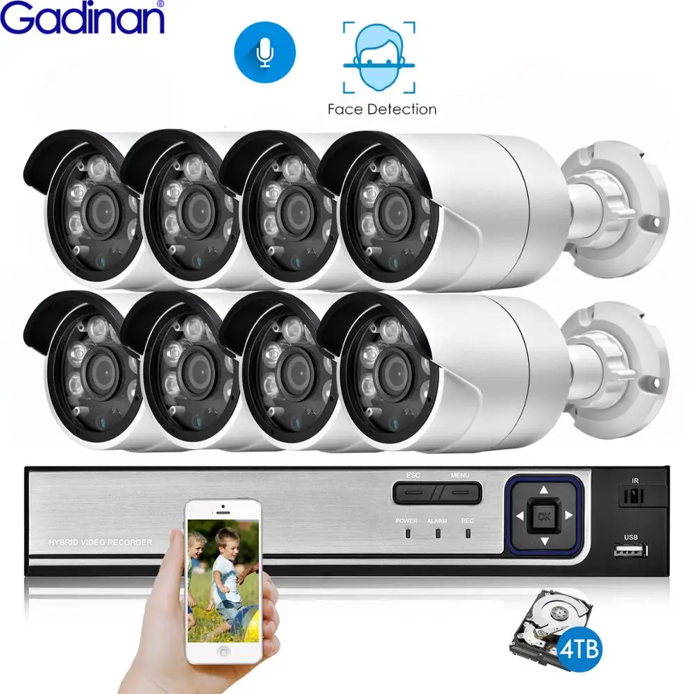 Gadinan 8CH 5MP H.265AI Распознавание лиц HDMI NVR Kit CCTV Системы SONY IMX335 открытый аудио IP Камера