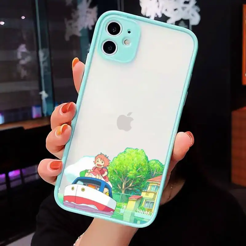 

Ponyo on the Cliff Phone Case For iPhone 12 11 Mini Pro XR XS Max 7 8 Plus X Matte transparent blue Back Cover