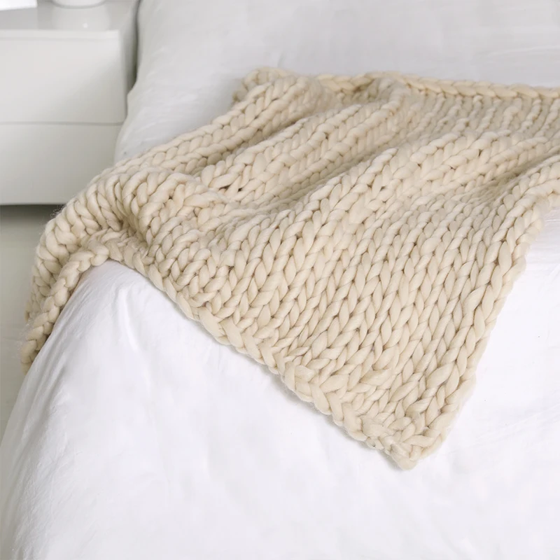 Модное вязаное шерстяное одеяло ручной работы из толстой шерсти мериноса