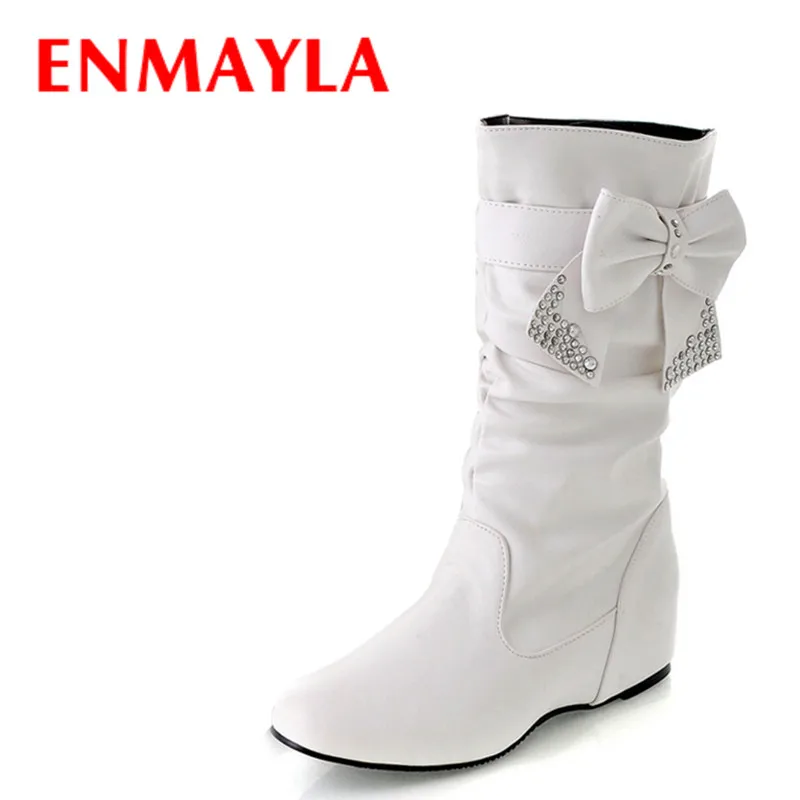 

ENMAYLA/женские демисезонные очаровательные ботинки на плоской подошве с бантом женская обувь для девочек женские полусапожки белые ботинки д...